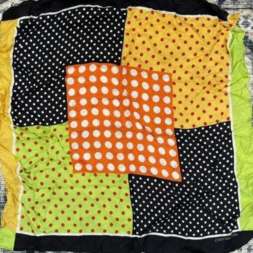 Vintage Jones New York Polka Dot Print Silk Multicolor Scarf